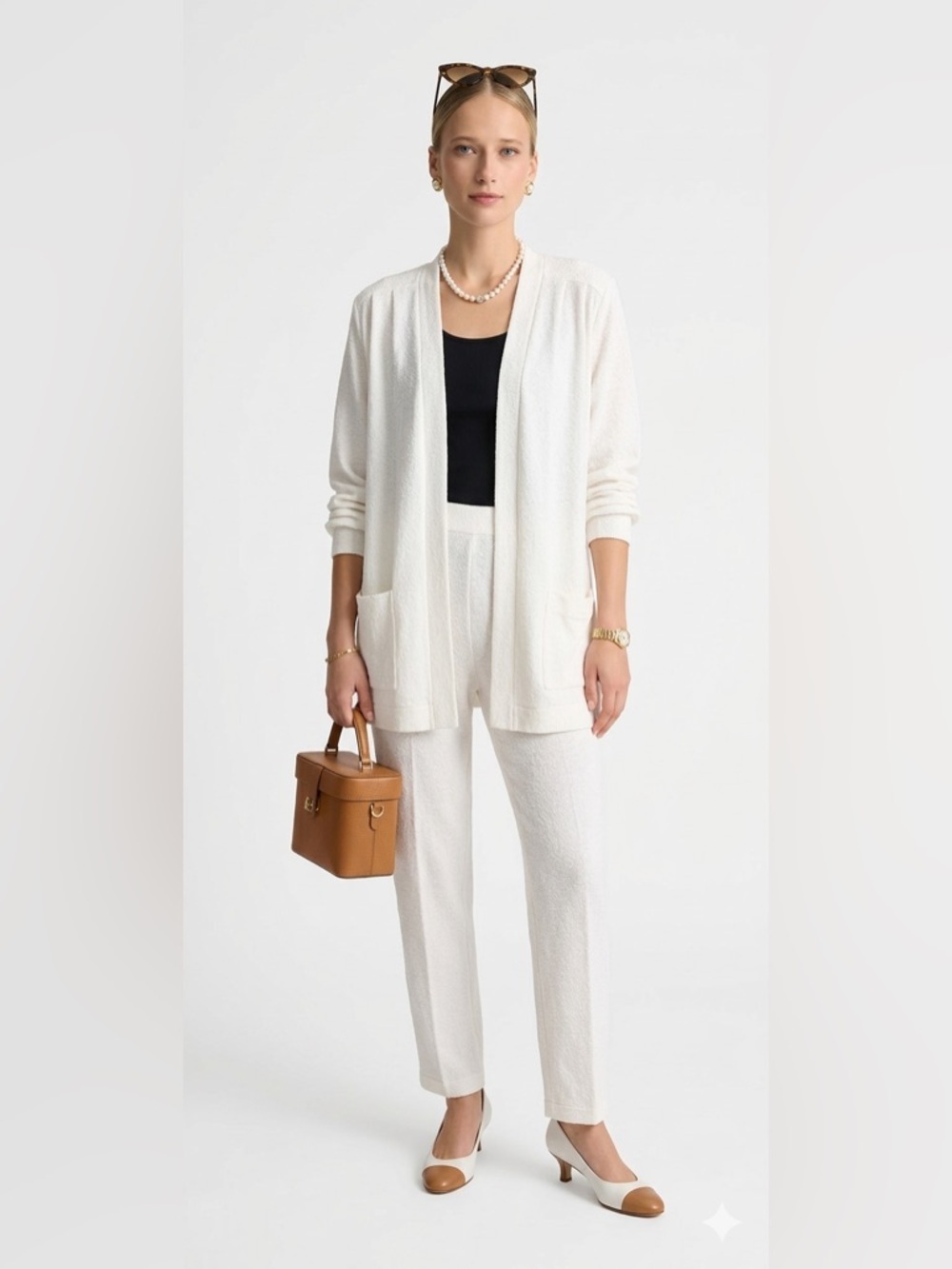 Vintage St John Collection Marie Gray Santana Knit Ivory Knit Pant Sweater Set